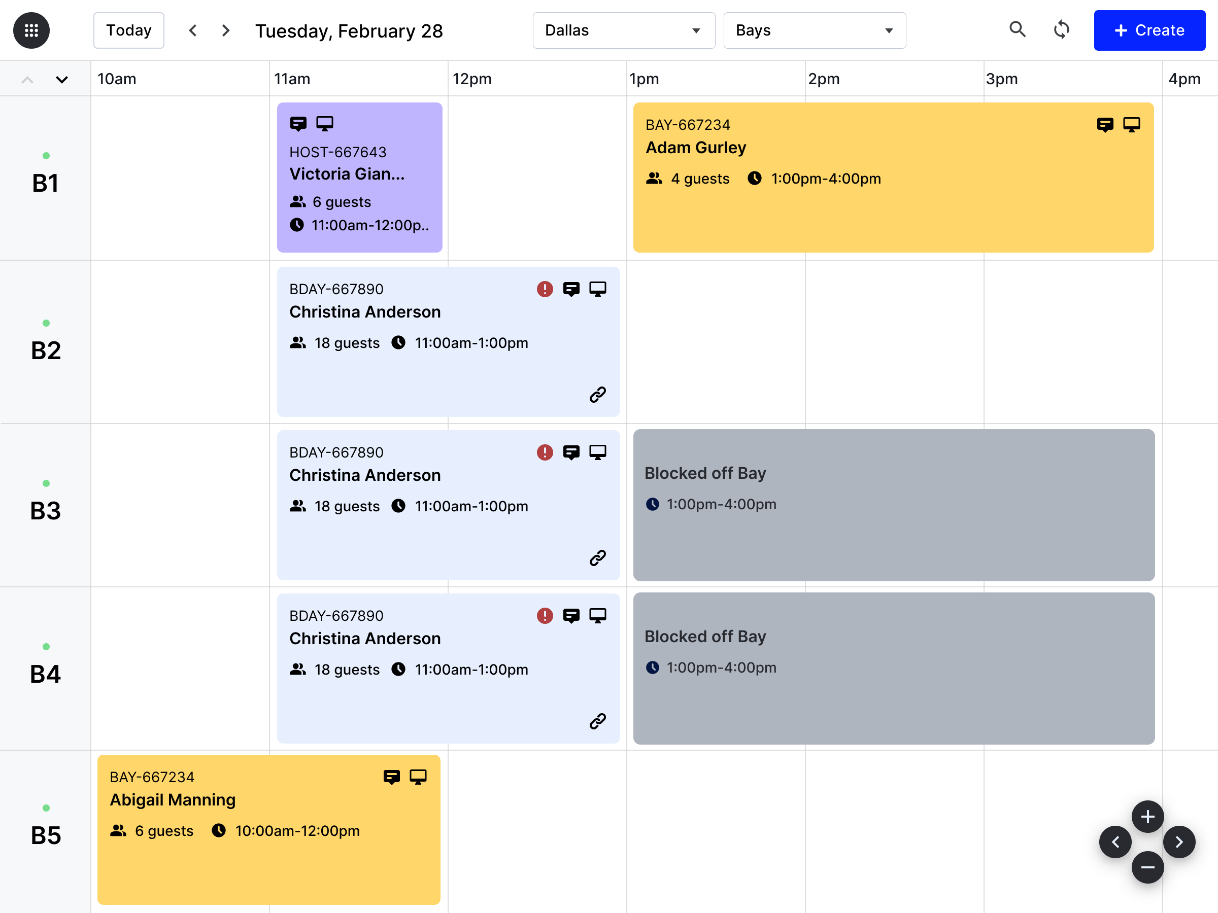 Rex operator dashboard — bay calendar and reservations